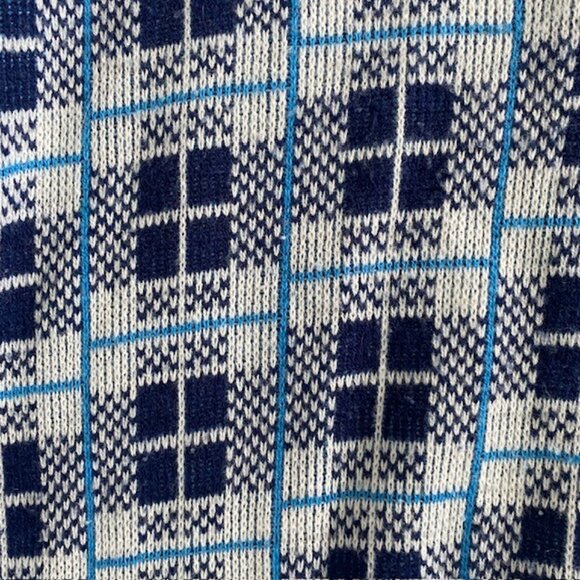 VINTAGE 70s Alexanders Blue White Plaid Half Zip Pullover Sweater - Picture 7 of 10